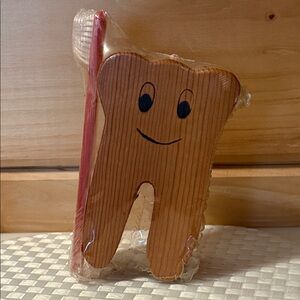 Vintage Wooden Tooth Toothbrush Holder with toothbrush